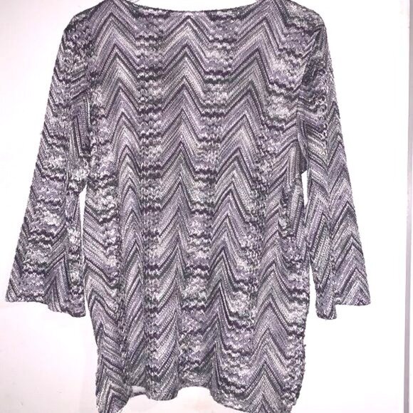 Alfred Dunner Womens Chevron Knit Top With 3/4 Sleeves Purple & Silver Size L So - Picture 6 of 8